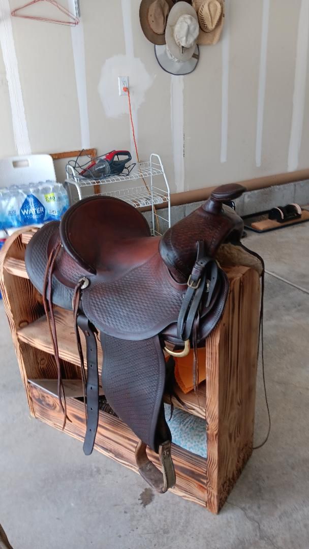 Used Western Saddle - Brown Leather with Detailed Skirts