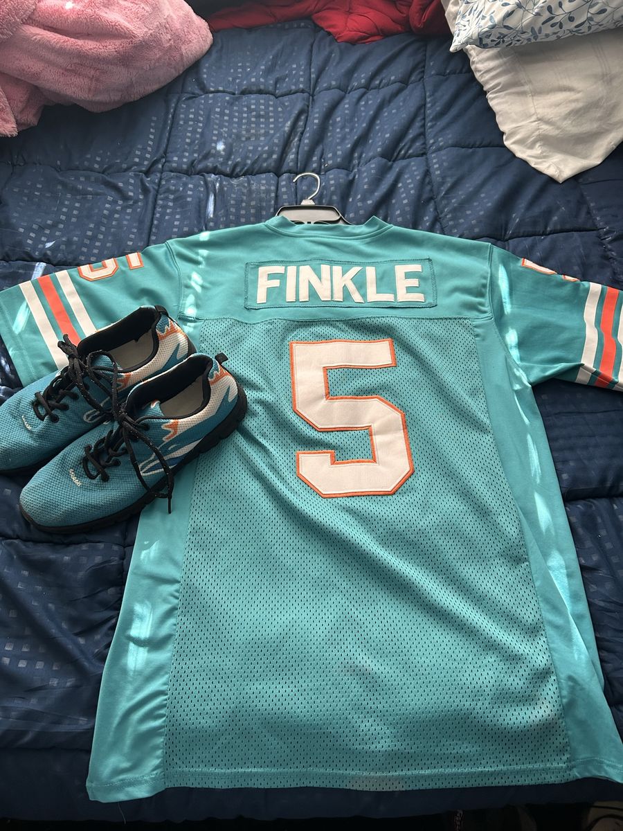 Headgear Classics Ray Finkle #5 Miami Dolphins Football Jersey Ace Ventura 1994 - XL and Miami Dolphins Shoes size 13. $80 for b