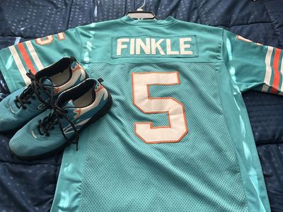 Headgear Classics Ray Finkle #5 Miami Dolphins Football Jersey Ace Ventura 1994 - XL and Miami Dolphins Shoes size 13. $80 for b