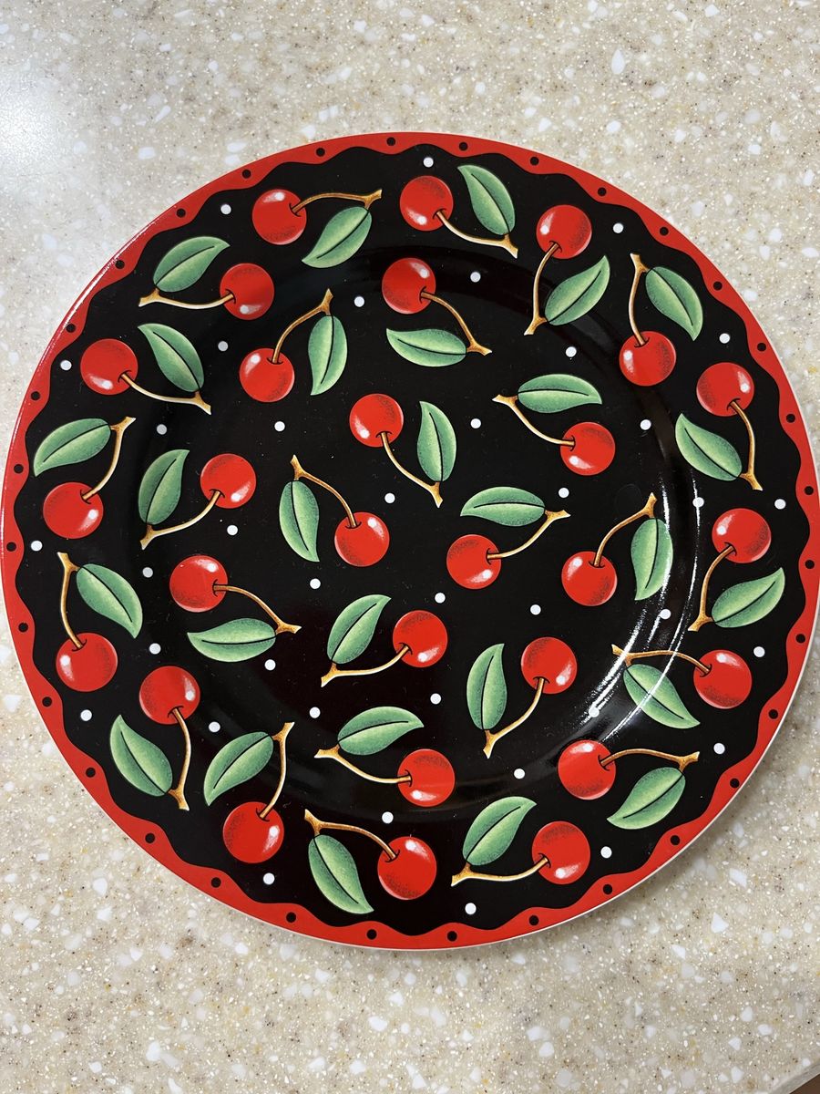 Sakura The Table Mary Engelbreit Cherries Stoneware Dinner Plates, Set of 8