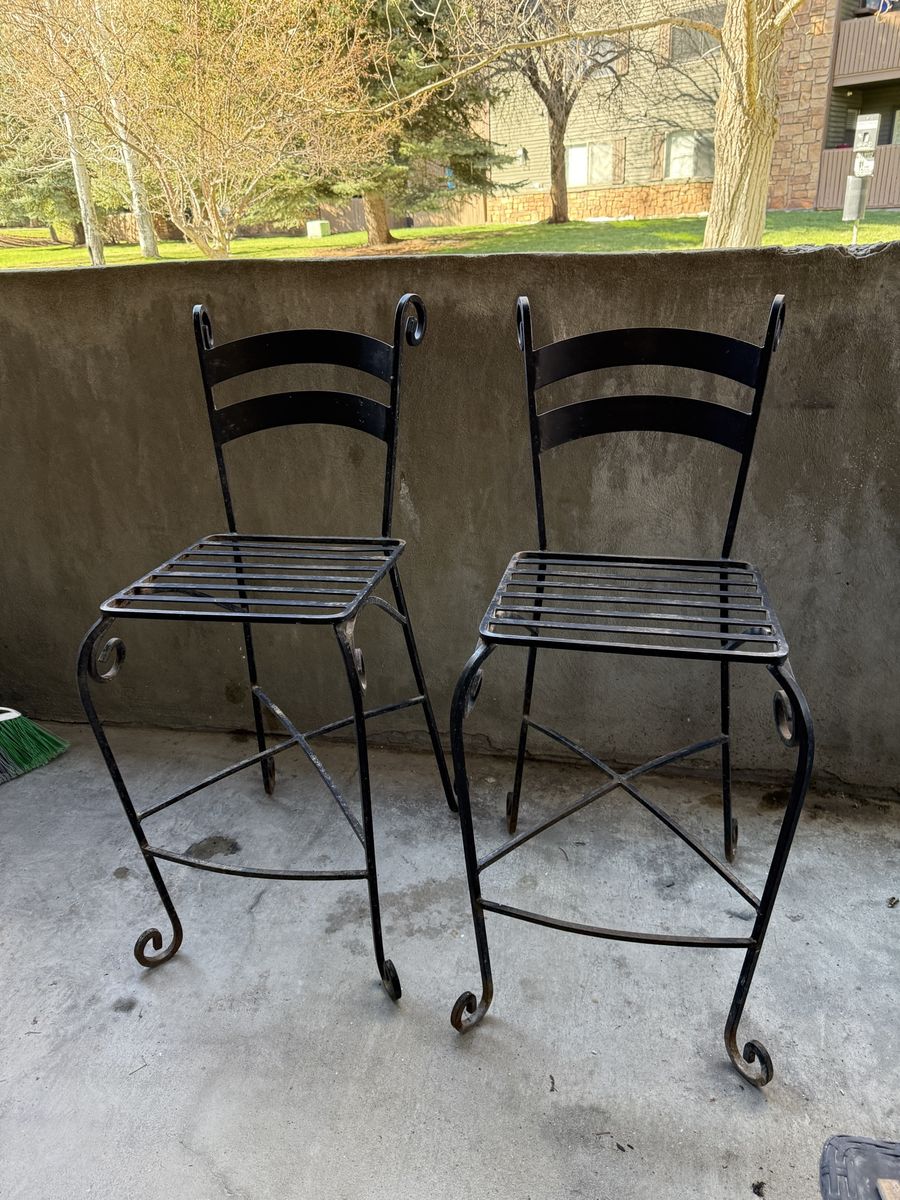 Wrought Iron Tall Bar Chairs - Set of 2 $50