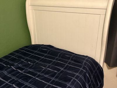 Twin Size White Wooden Sleigh Bed Frame with Headboard and Footboard (mattress not included)