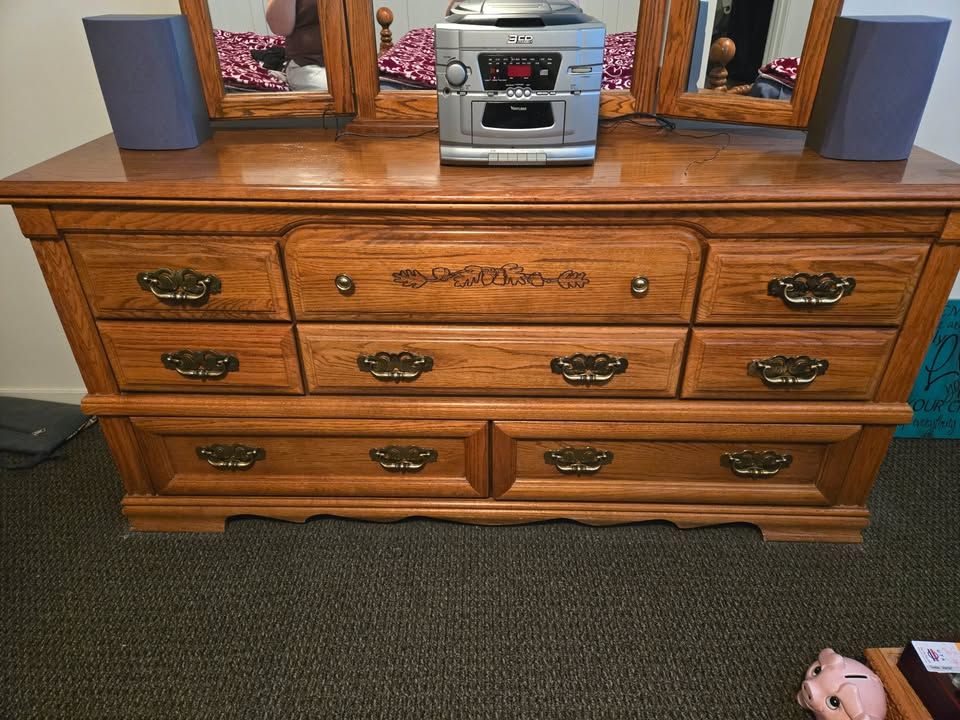 Wood Dresser & Mirror