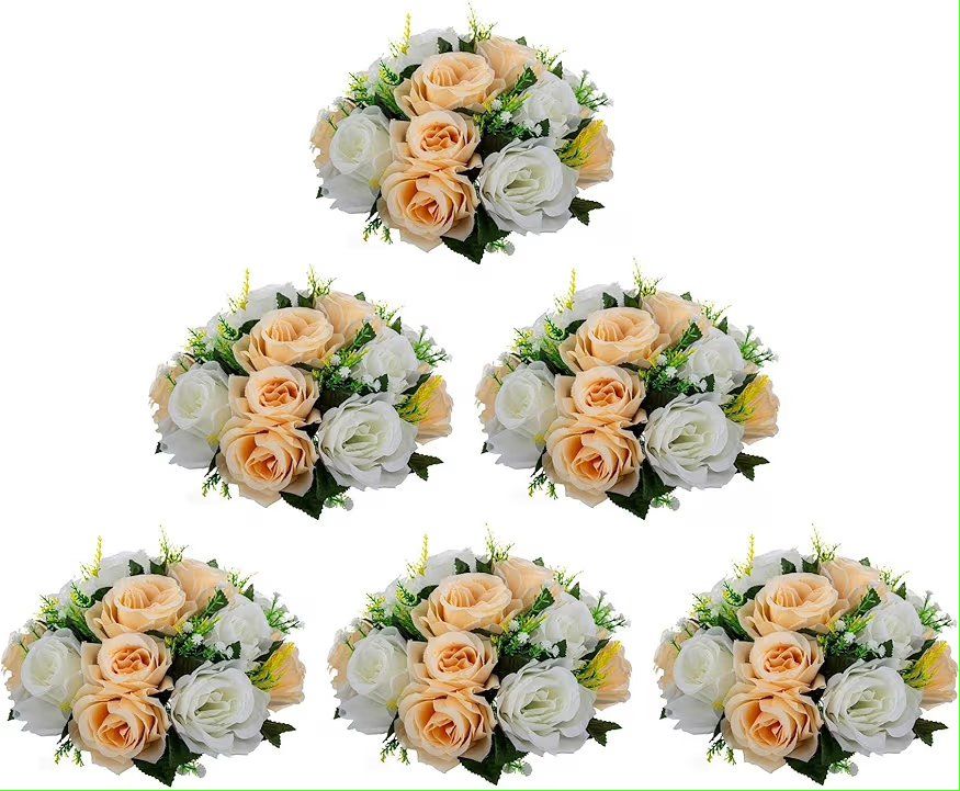 6 pcs champagne rose flower ball centerpieces