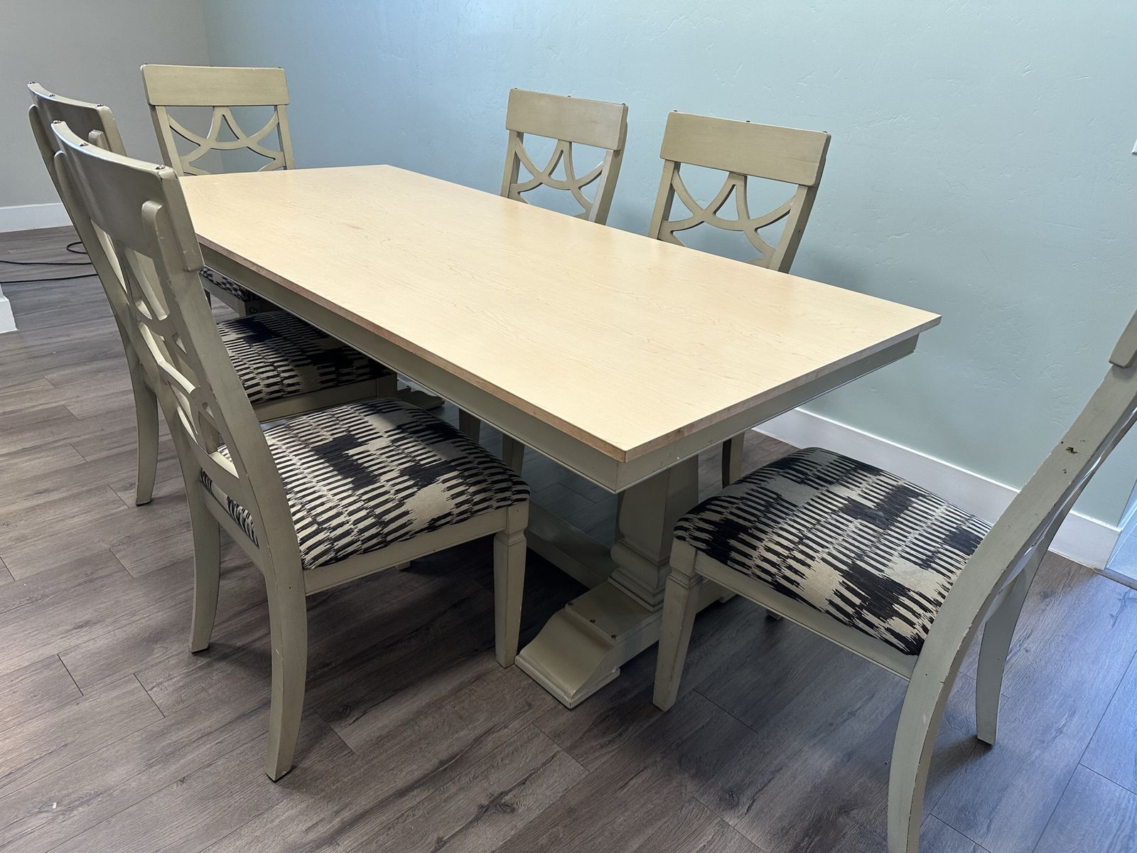 Wood Dining Table with 6 Padded Chairs