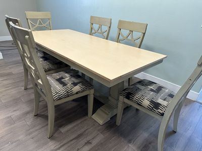 Wood Dining Table with 6 Padded Chairs