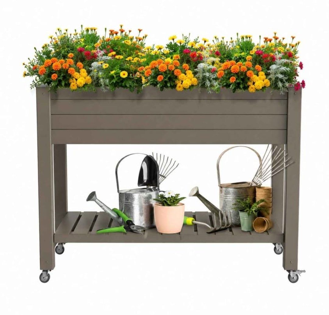 New Self-Watering Elevated Garden Bed Planter on Wheels - Gray  #249