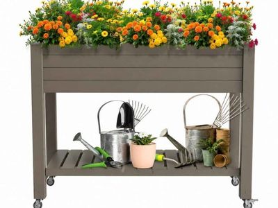 New Self-Watering Elevated Garden Bed Planter on Wheels - Gray #249