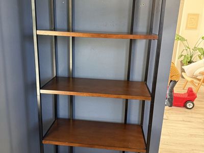 Industrial Wood and Black Metal 5-Tier Bookshelf Display Unit