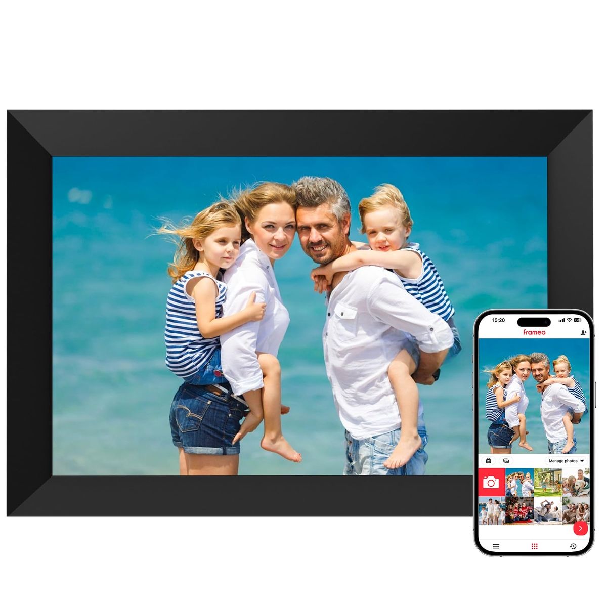 Frameo Smart WiFi Digital Picture Frame Black Photo Video Sharing