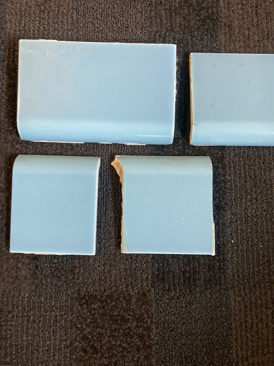 Vintage 5 Blue MCM Bath Kitchen Bullnose Replacement Tiles 1940's