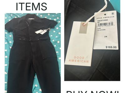 GOOD AMERICAN Women's Black Utility Jumpsuit GMJS731BSO Size 2/M with Pockets, NWT