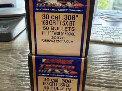Barnes 30 cal 168 Grain TTSX rifle bullets