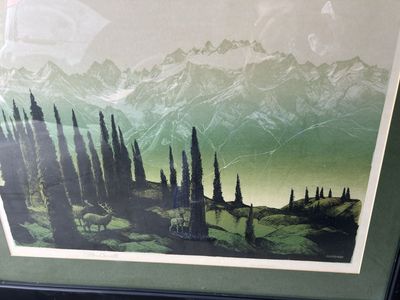 Vintage Elton Bennett 1910-1974 Signed Serigraph The Mountain Silkscreen Framed Mt. Olympus WA