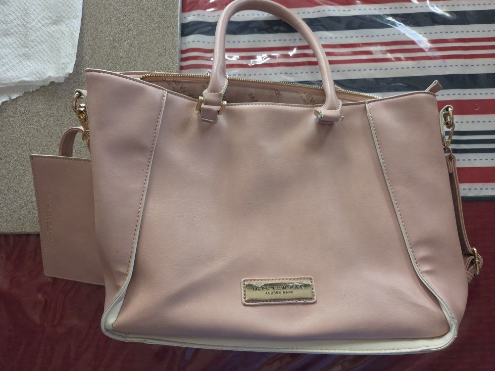 Marc New York Andrew Marc Pink Top Handle Satchel Handbag with Cardholder
