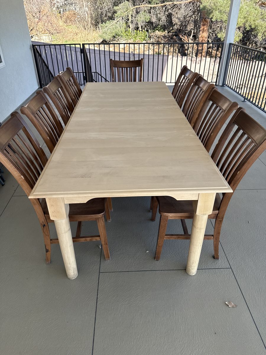 Solid Maple Table And 9 Chairs