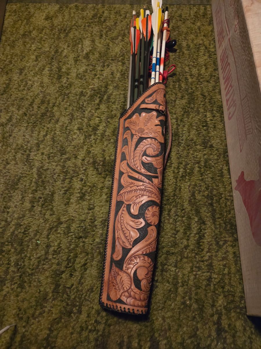 Hand-Tooled Leather Back Quiver For Archery