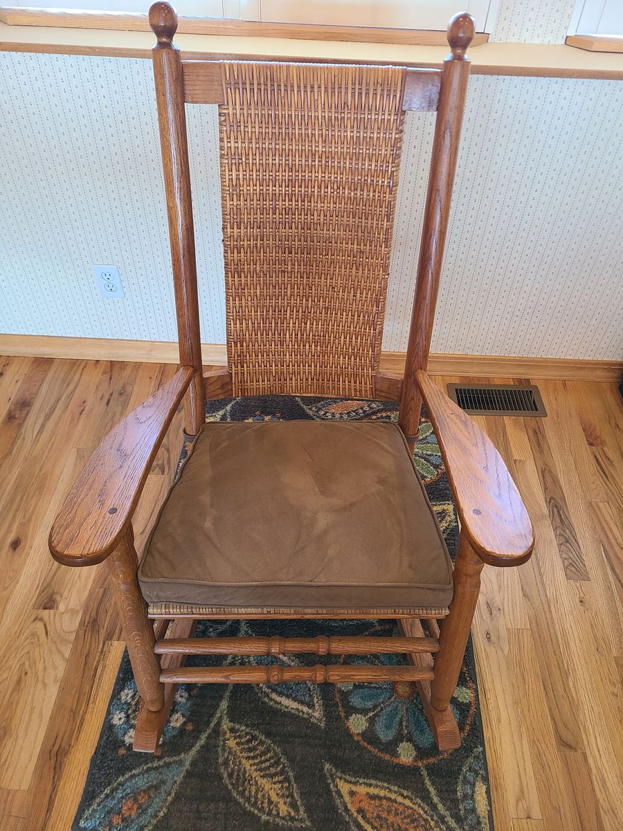 Vintage Kennedy Rocker – Solid Wood (Very Good Condition, Needs Seat Cane Repair)