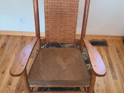 Vintage Kennedy Rocker – Solid Wood (Very Good Condition, Needs Seat Cane Repair)