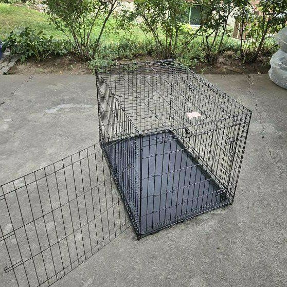 42" XL Dog Cat Pet Kennel Metal Cage Crate Folds 2 Doors Puppy Divider