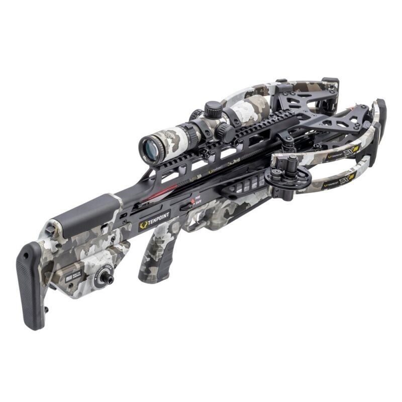 TenPoint TX 28 Vektra Camo crossbow package with bolts and Rangemaster 100 scope