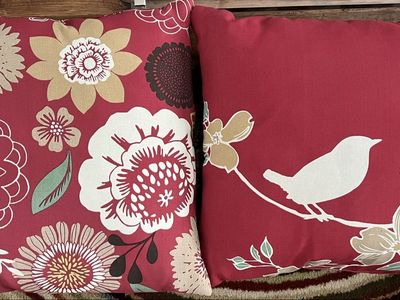 Red Floral & Bird Throw Pillows - Set of 2 Decorative Accent outdoor Cushions