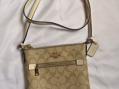 COACH Signature Canvas Rowan File Bag Crossbody, Light Khaki/Chalk