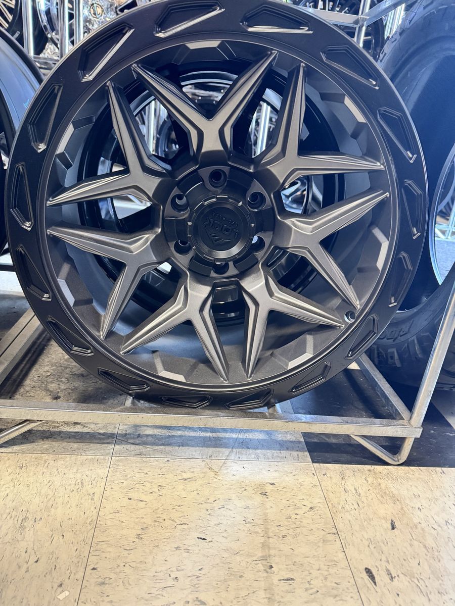 Lock Off-Road Matte gray w/matte black ring. 20x10. Brand new set of 4 wheels.