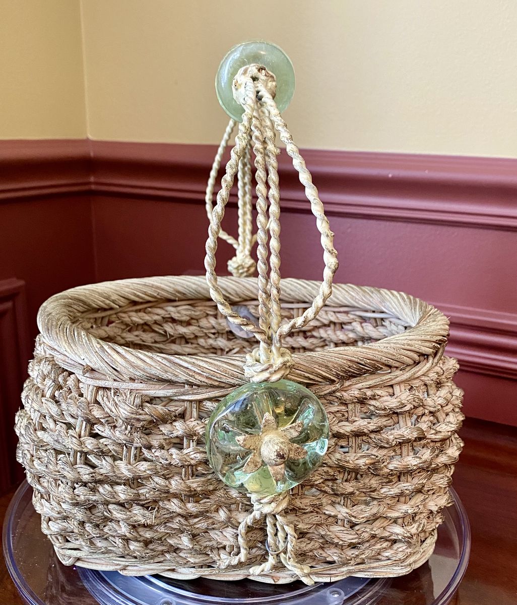 Coastal Woven Basket w/ Green Sea Glass - Medium SZ From Destin Florida