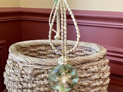 Coastal Woven Basket w/ Green Sea Glass - Medium SZ From Destin Florida