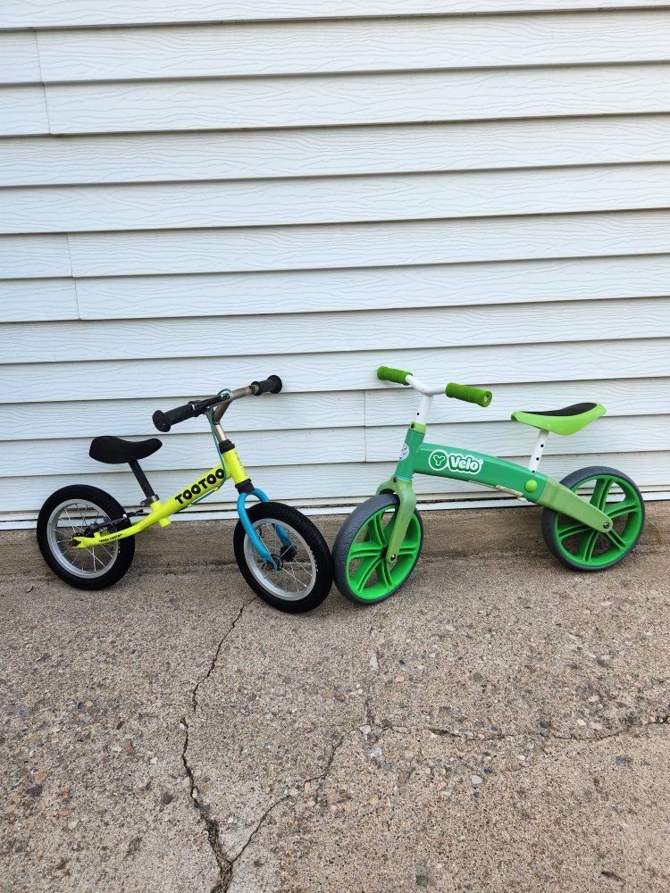balance bike, Veso, green, too too yellow, excel cond