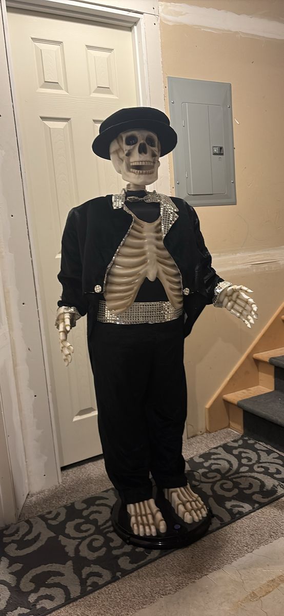 Gemmy Animated Dancing Skeleton Prop with Hat and Sequin Outfit