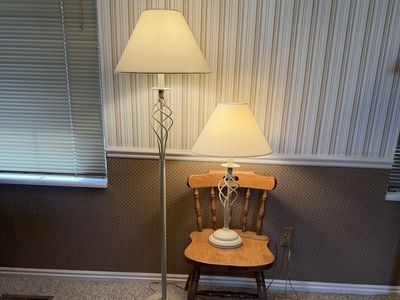 Matching Vintage Floor & Table Lamp Set – Ivory Twisted Metal $100/both in Provo