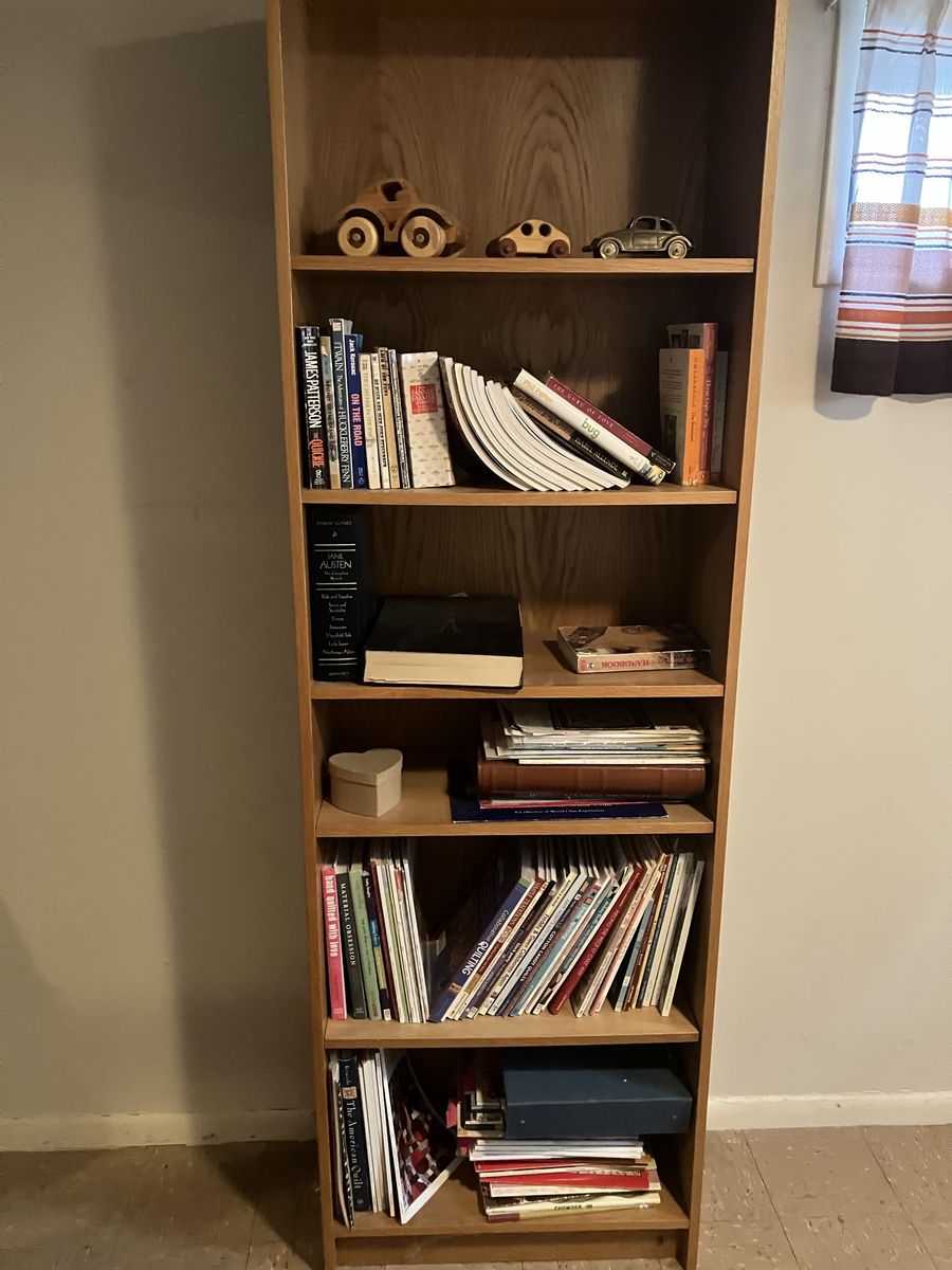 Wood Bookcase with 5 Shelves - Tall & Narrow for Books/Decor - Light Wood Finish