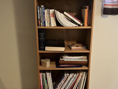 Wood Bookcase with 5 Shelves - Tall & Narrow for Books/Decor - Light Wood Finish