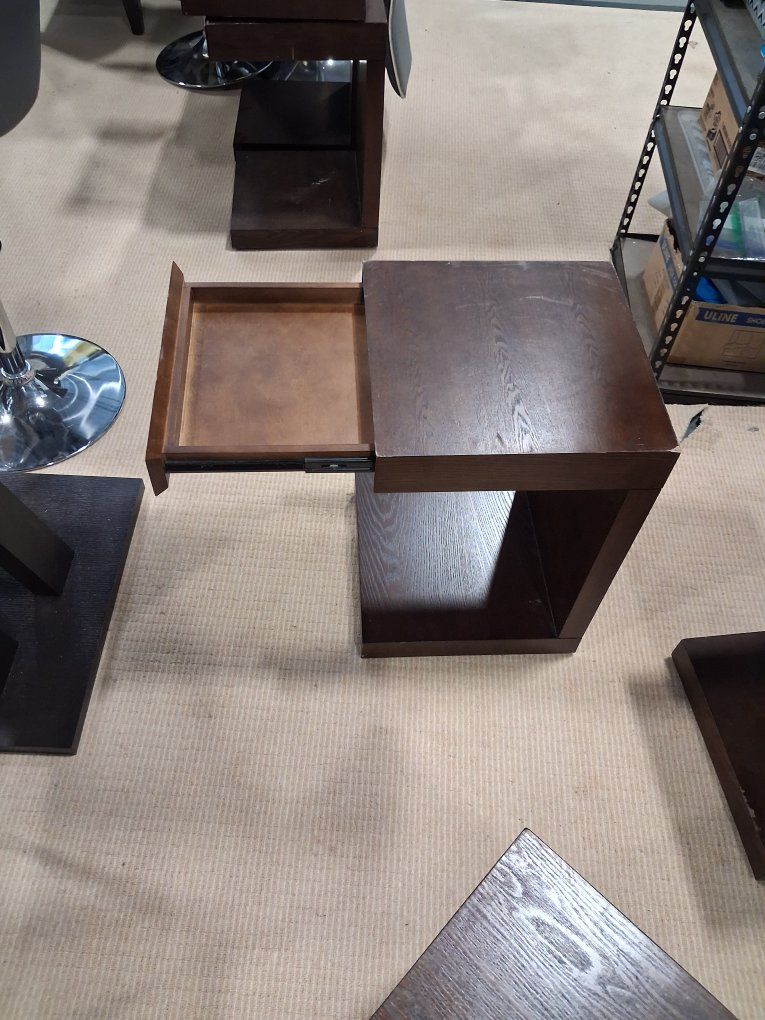 Dark Brown Wood End Tables/Nightstands with Drawer - Set of 3