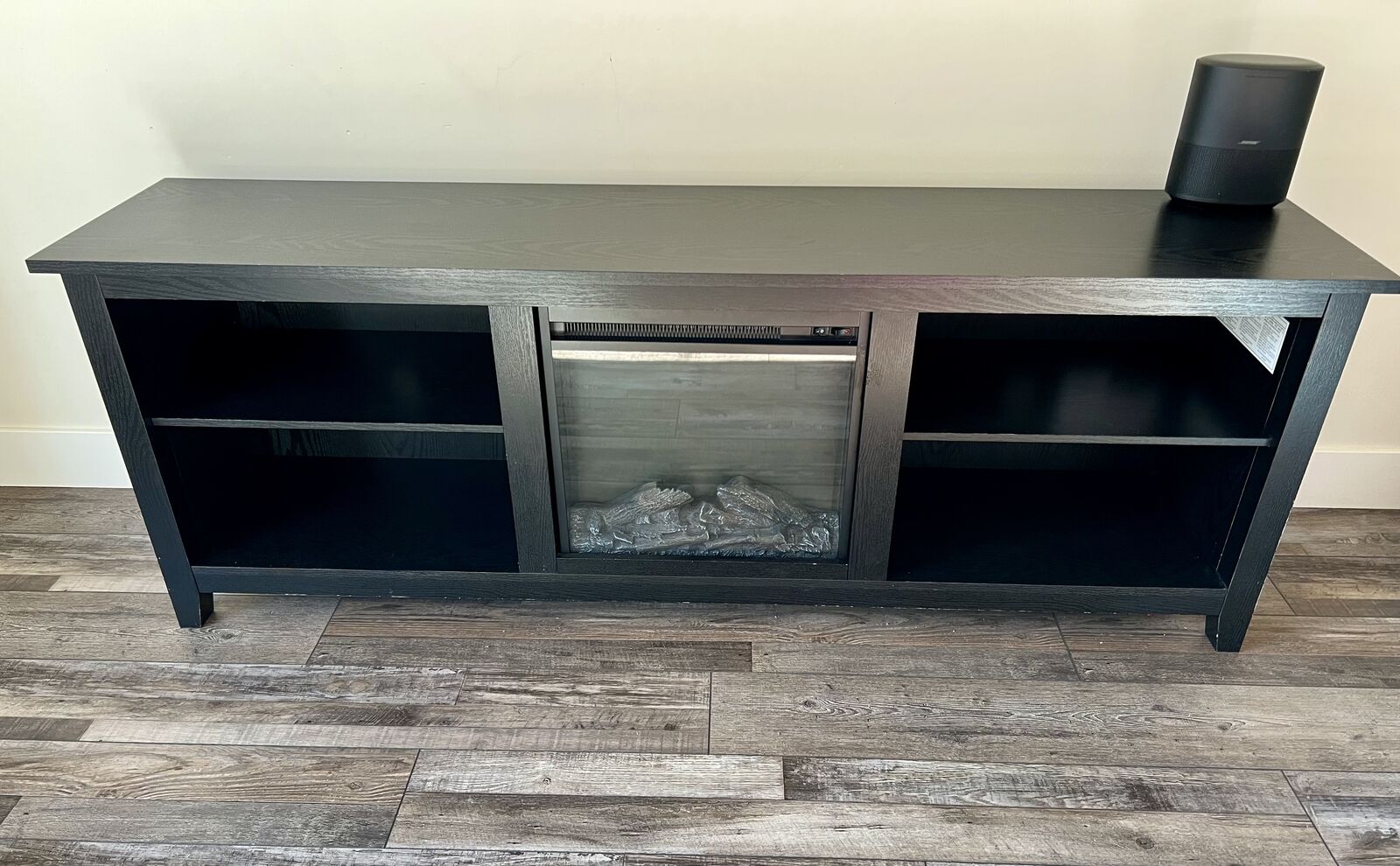 Very nice media console electric fireplace adjustable shelves black