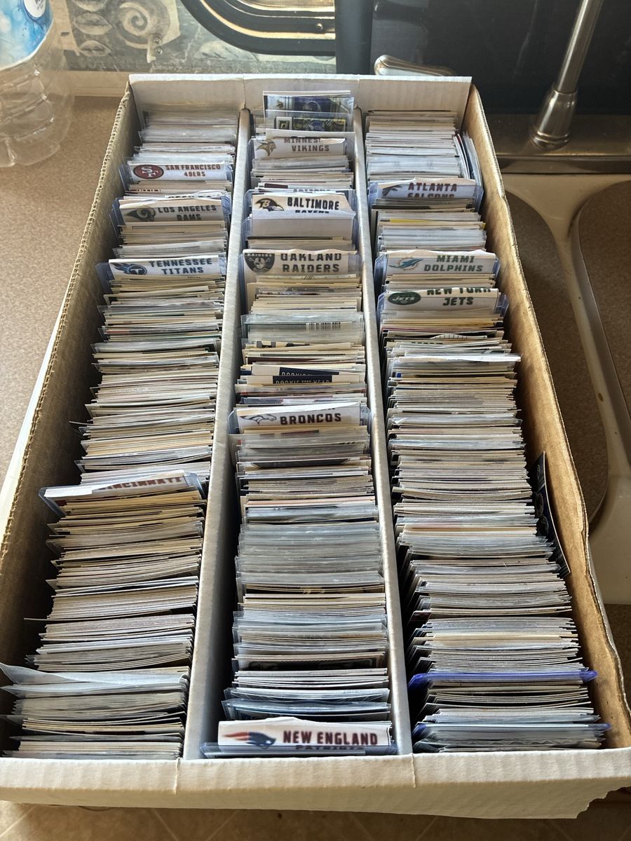 Bulk NFL Football Trading Cards Collection in 3-Row Storage Box