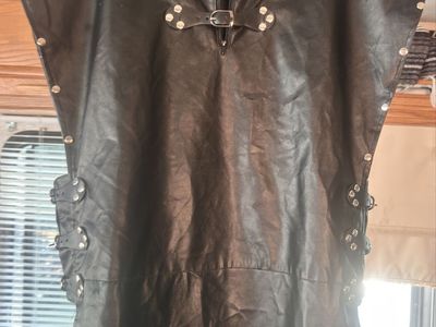 Black Faux Leather Vest Poncho with Buckles and Studs Size L