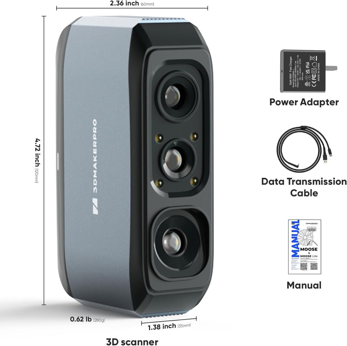 3DMakerpro Moose Standard Handheld 3D Scanner - 0.05mm Precision - Windows/MacOS