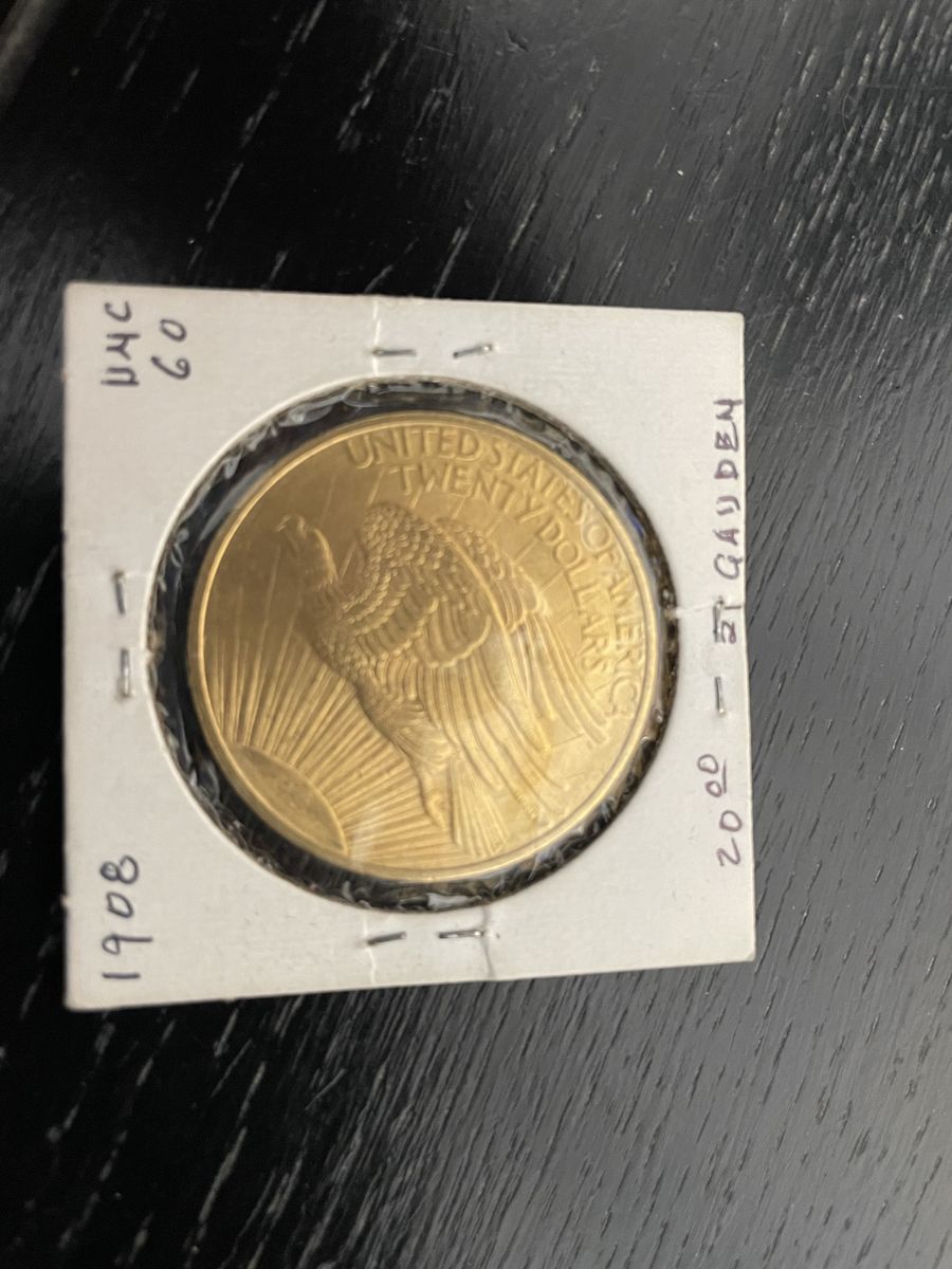 1908 Saint-Gaudens $20 Gold Double Eagle Coin - UNC