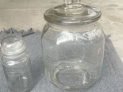 Vintage Planters Peanut Salted Peanuts Glass Jars - Large Store Counter Display & Small Collectible