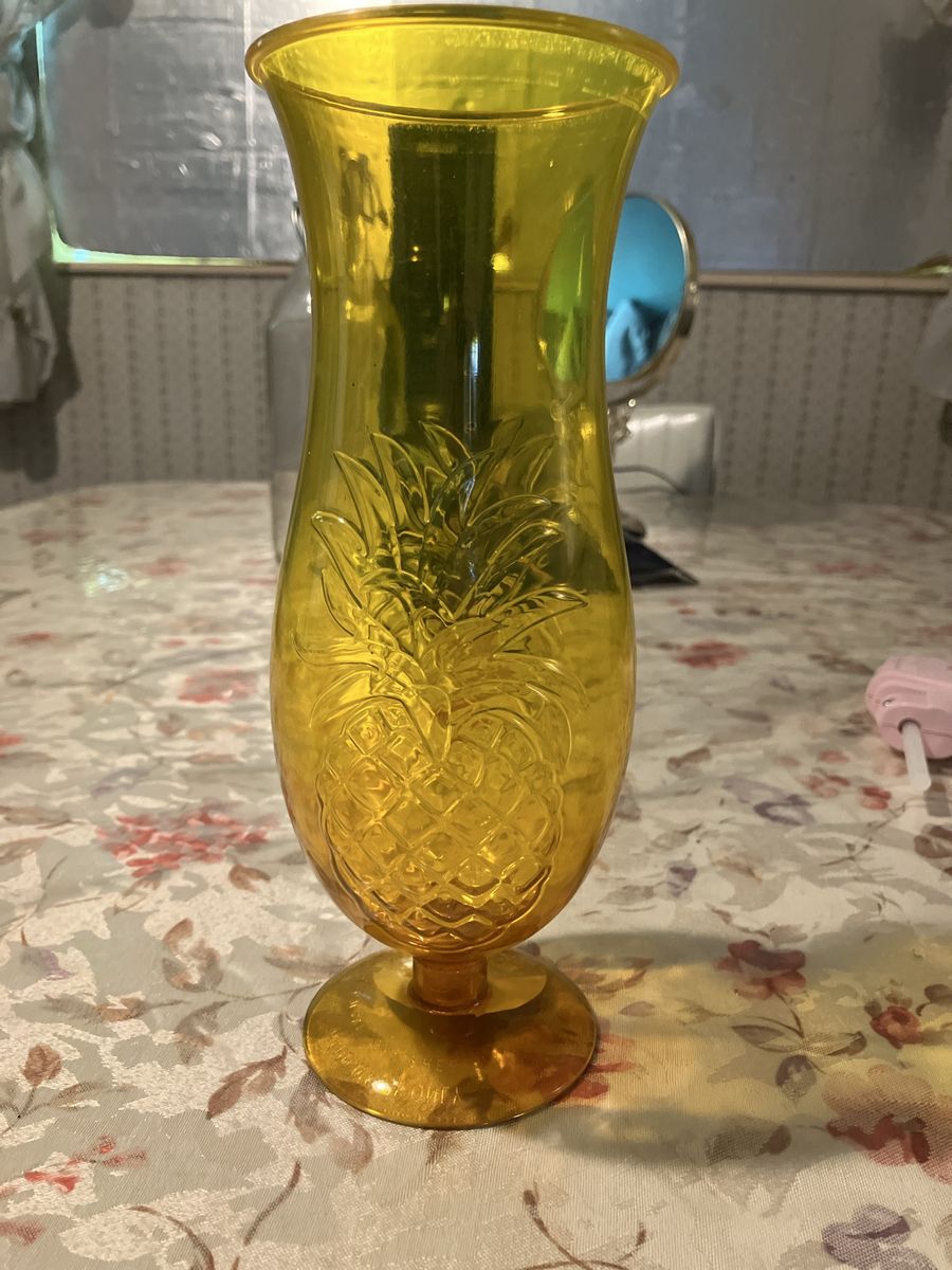 Yellow Pineapple Embossed Plastic Vase