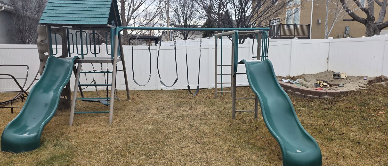 Lifetime Big Stuff Deluxe Swing Set - 2 Slides, 3 Swings, Monkey Bars, Climbing Wall