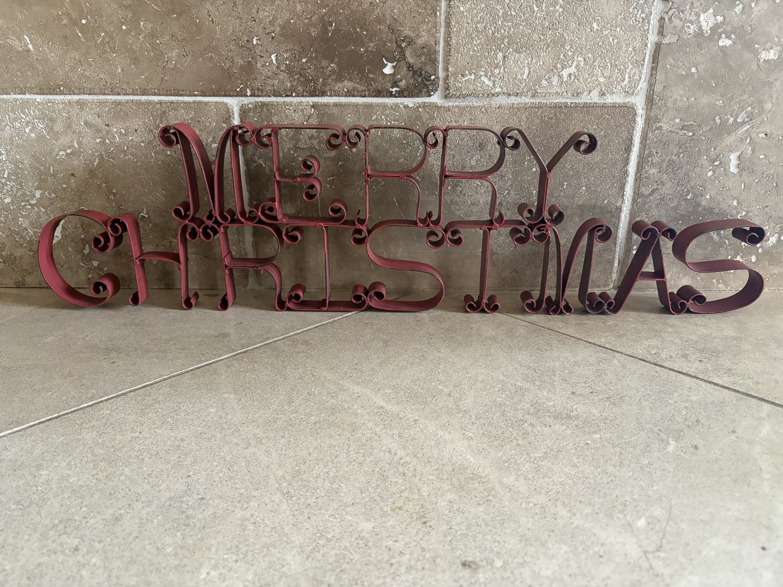 Red Metal Merry Christmas Tabletop Standing Sign