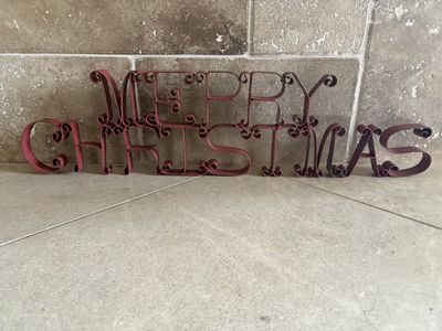 Red Metal Merry Christmas Tabletop Standing Sign
