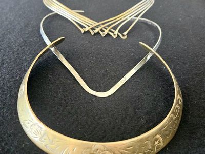 Lot of 3!! Vintage Modernist Collar Necklace - Brass Boho, Silver Chevron, Brutalist Mixed Metal Wire Torques Chokers