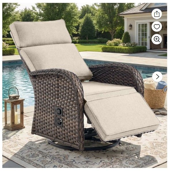 NEW Outdoor All-Weather PE Wicker Adjustable Reclining Swivel Glider With Cushions