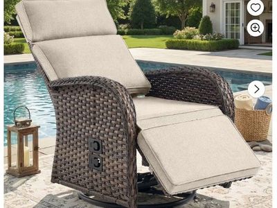 NEW Outdoor All-Weather PE Wicker Adjustable Reclining Swivel Glider With Cushions