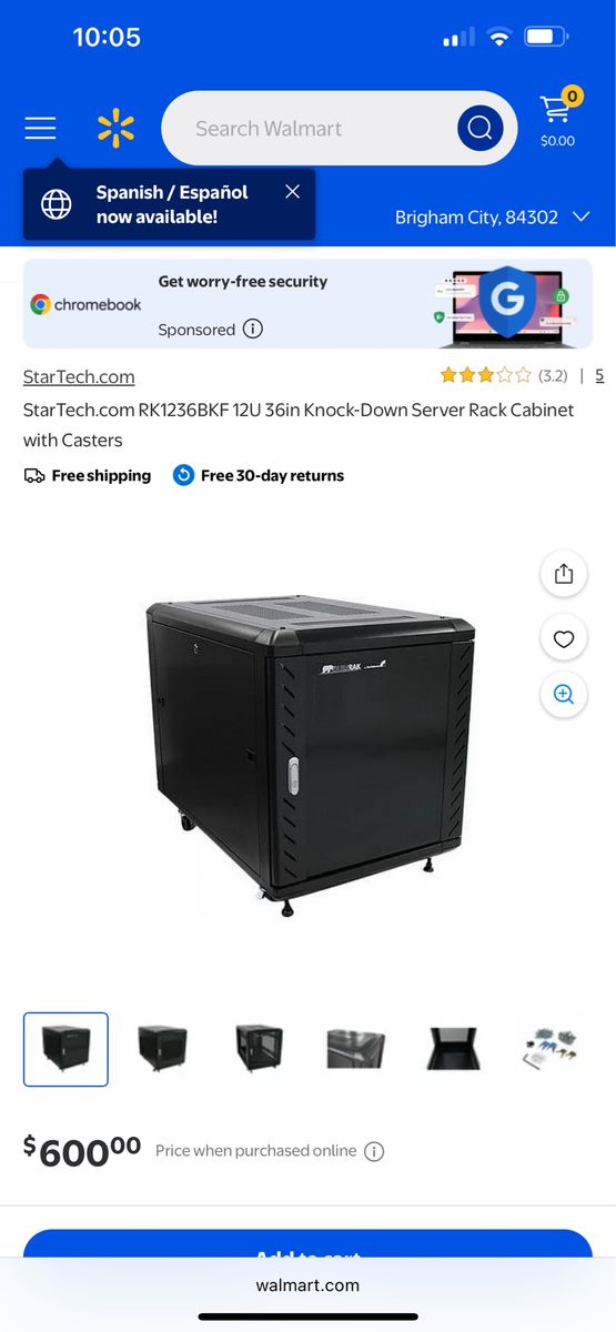 Brand New StarTech RK1236BKF 12U 36in Knock-Down
